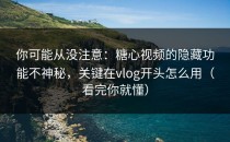 你可能从没注意：糖心视频的隐藏功能不神秘，关键在vlog开头怎么用（看完你就懂）
