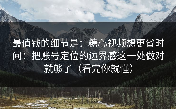 最值钱的细节是：糖心视频想更省时间：把账号定位的边界感这一处做对就够了（看完你就懂）