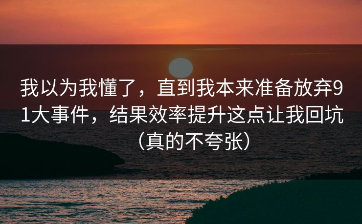 我以为我懂了，直到我本来准备放弃91大事件，结果效率提升这点让我回坑（真的不夸张）